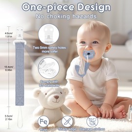 TYRY.HU - Clips para chupete de bebé, paquete de 2 clips para soporte Binky Paci, correa para chupete para niños y niñas, correa suave, universal, se adapta a la mayoría de chupetes