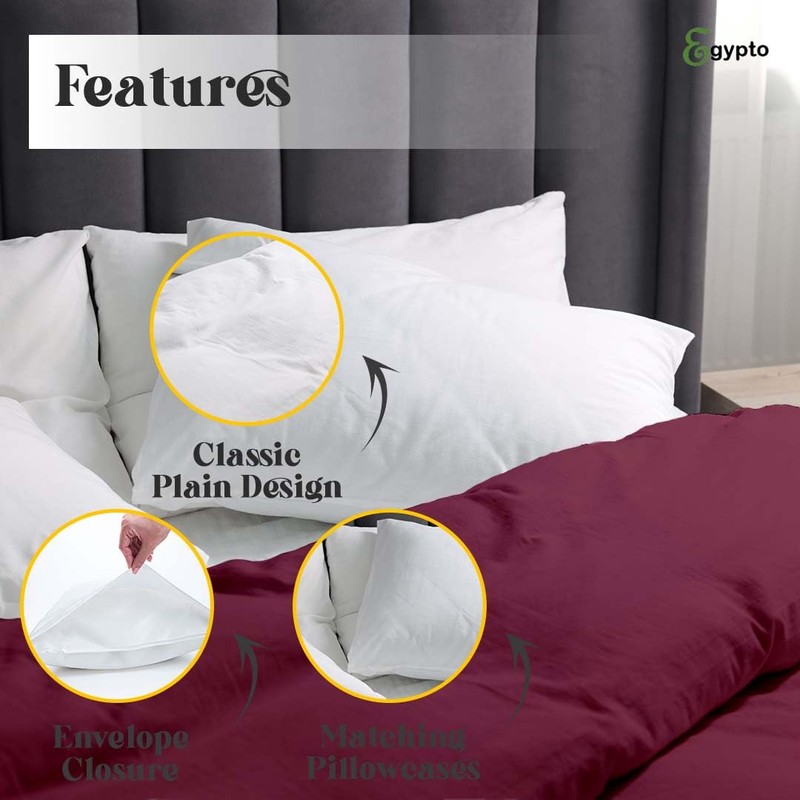EGYPTO Polycotton Wine Single Duvet Cover Set - Soft, Breathable