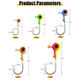 MAFIMOEA 15-50Pcs Fishing Jig Heads Hooks Set 3D Eyes High Carbon Round Crappie Jigs 1/32-1/2OZ Fishing Jig Hooks Assortment Jig Heads Saltwater Freshwater Fishing Tackle Kit for Bass Crappie Trout
