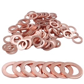 Jersvimc 100Pcs M10 Copper Washer Flat Washer, Copper Gasket Kit Metric Sealing Washer Ring - I.D 10mm, O.D 16mm
