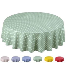 Home Direct Round Oilcloth PVC Wipe Clean Tablecloth 140cm 55" Small Polka Dot Sage Green