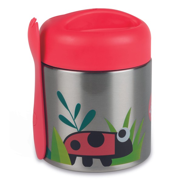 TUM TUM Kids Food Flask with Magnetic Spork & Easy Open Lid, Insulated Food Jar, 300ml, Bugs