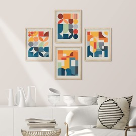 SIGNWIN Framed Mid-Century Modern Colorful Geometric Polygons Wall Art, Set of 4 Abstract Geometric Wall Decor Prints, Nature Wilderness Wall Décor for Living Room, Bedroom - 11"x14" Natural
