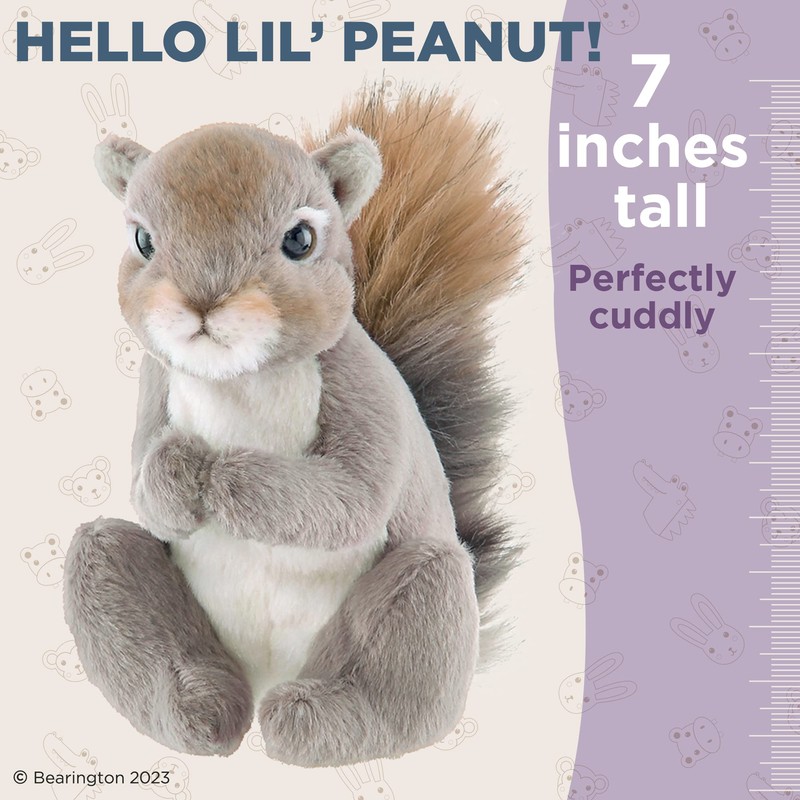 Bearington Collection Lil' Peanut Plush, Squirrel Stuffed Animal, 7 inch