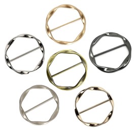 6PCS Scarf Ring Clip Metal T-Shirt Clips, Silk Scarf Ring Clip T-shirt Tie Clips, Clothes Corner Knotted Button, Metal Round Circle Clip Buckle Clothing Ring Wrap Fashion Versatile Round Circle Clip