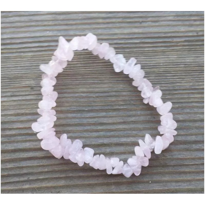 NATURAL ROSE QUARTZ STONE GEMSTONE STRETCHY CHIP BRACELET
