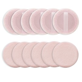 Sibba 12 Pcs Loose Powder Puff Pink Cotton Pads Face Body Makeup Velour with Ribbon Applicators Setting Round Make Up Eyeshadow Concealer Cosmetics Sponge