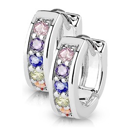 Bungsa® Women's Earrings Crystal I Silver, Rose Gold, Gold I High Quality Hoop Earrings with Crystals for Women Stainless Steel, Stainless Steel, Colourful