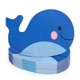 FYSUIMU 50 Pcs Blue Whale Paper Napkins Cartoon Sea Ocean Fish Shaped Disposable Napkins Summer Luncheon Dinner Napkin for Birthday Baby Shower Party Table Supplies