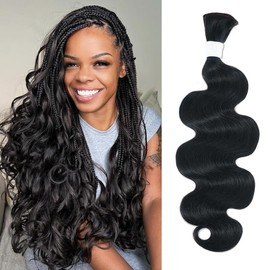 Goulus Extensiones De Cabello Humano Ondulado A Granel Para Trenzas Bohemias, Sin Trama, 100 G, Un Paquete, Cabello Humano Húmedo Y Ondulado Para Trenzas Bohemias, Color Negro Natural (35,5 Cm, Negro