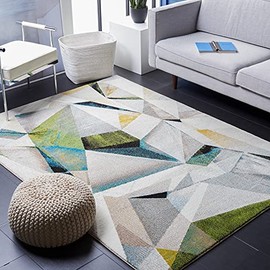 SAFAVIEH Porcello Collection Area Rug - 5'3" x 7'6", Ivory & Green, Modern Abstract Design, Non-Shedding & Easy Care, Ideal for High Traffic Areas in Living Room, Bedroom (PRL6940B)