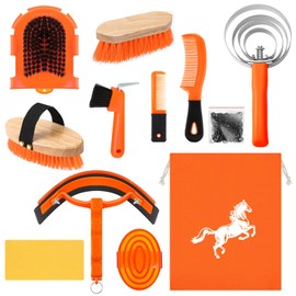 Abbylike 12 Pieces Horse Grooming Kit Tack Room Supplies Horse Brush Sets Equine Care Cleaning Kit Shedding Grooming Massaging Tools(Orange)