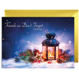 Friends We Don’t Forget Christmas Card - Festive Lantern - Medium Sized Card (A5 Size -148mm x 210mm) with Envelope