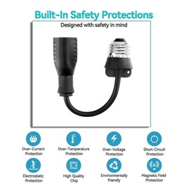 Black 3 Outlet Light Socket Adapter, Convert E26/E27 Bulb Socket to 3 Prong Outlet with Extension Cord, Flexible Light Socket Converter Suitable for Indoor Outdoor Porch Garage Patio Use