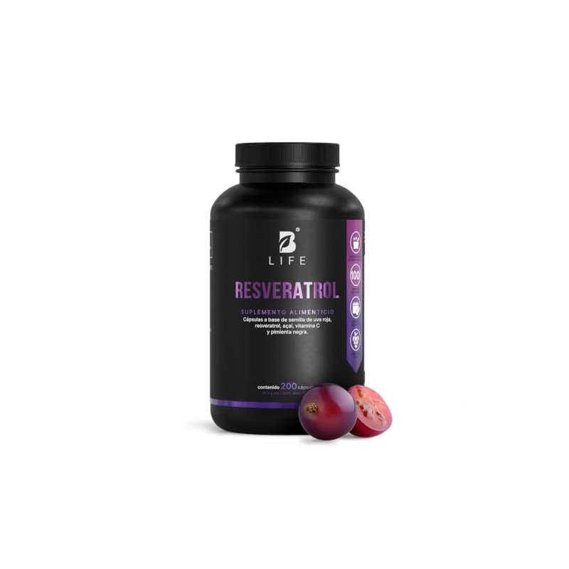 B Life Resveratrol 200 Cápsulas Antioxidante con Pimienta Negra