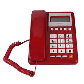 EBTOOLS Teléfono Fijo Rojo, Teléfono de Escritorio Alámbrico con Cable de Modo Dual DTMF/FSK, Pantalla de Identificación de Llamadas, Función Flash, para Hogar, Hotel, Oficina