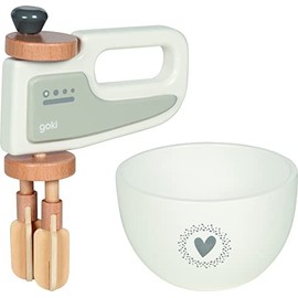 goki 51502 - Hand Mixer with Mixing Bowl - Accessories for Children's Kitchen and Shop Made of Wood