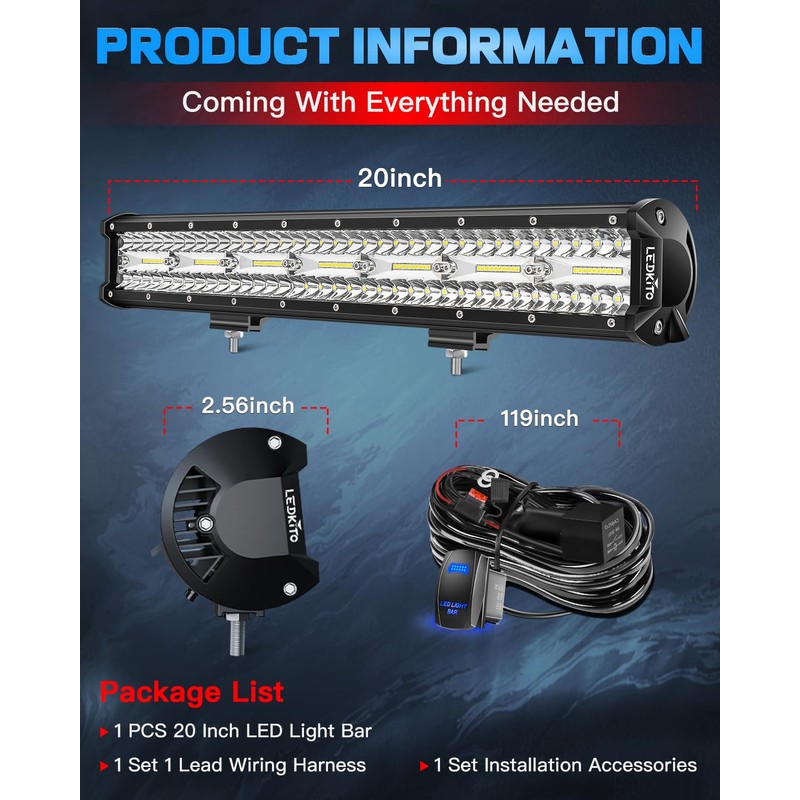 LEDKITO 20 Inch LED Light Bar Kit with 5 Pin