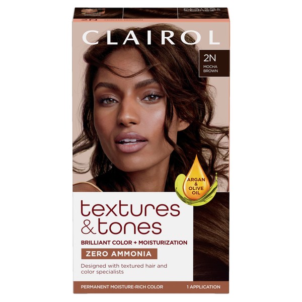 Clairol Textures & Tones Permanent Hair Dye, 2N Mocha Brown Hair Color, Pack of 1
