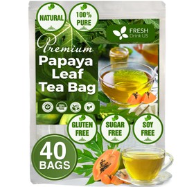FreshDrinkUS, Premium 40 Papaya Leaf Tea Bags, 100% Natural & Pure from Papaya Leaves. Loose Leaf Papaya Herbal Tea. Made with Natural Material Tea Bags. No Sugar, No Caffeine, No Gluten, Vegan.