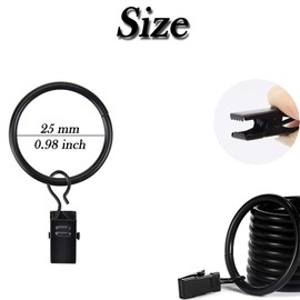 SUpoetry Pack of 50 Curtain Rings, Curtain Rings with Clips, Shower Curtain Rings Clips, Metal Curtain Rings for Curtains and Curtain Poles, 25 mm Inner Diameter (Black)