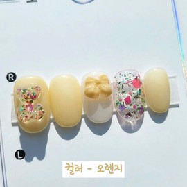 Ribbon Flower Bear Handmade Nail Tip - Coffin Egg / 리본 플라워 베어 수제네일팁 - 코핀에그