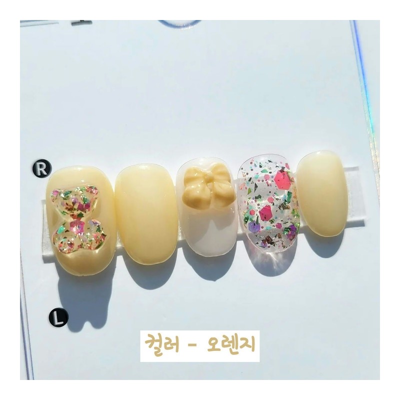 Ribbon Flower Bear Handmade Nail Tip - Coffin Egg /