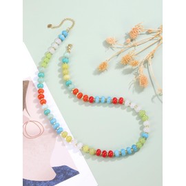 JSDDE Colorful Beaded Necklace for Women Girls Crystal Summer Beach Necklaces Bohemian Gemstone Necklace Jewelry Birthday Gifts #2