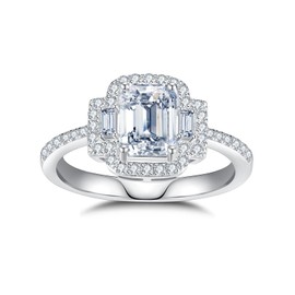 JIEKAYUAN Moissanite Rings for Women 2.6CTTW (2CT Center) Emerald Cut Engagement Rings S925 Sterling Silver Rings for Wife Her Wedding Valentines Anniversary (7)