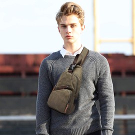 Fandare Chest Bag Men's Shoulder Bag Sling Bag Backpack with USB Canvas Bag Shoulder Bag Sports Bag For Hiking, Adventure, Sports, Travel and Jogging Ak-da005, Green