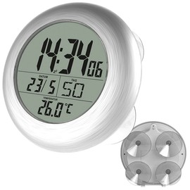 infactory Bathroom Radio Clock: Digital Bathroom Radio Wall Clock with Thermometer, Aluminium, Suction Cups, IP24 (Bad Radio-Controlled Clock, Bathroom Clocks, Gift Ideas)
