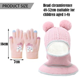 TYXHXTF Winter Warm Hat Kid, Double Pompom Hat, Fleece Lined Winter Beanie Hats, Winter Hats for Kids, Baby Earflap Hat and Scarf Set, Balaclava Skiing Cap for 3-8 Years Old Kids(Pink)