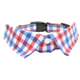 Cotton Dog Collar with Bowtie, Comfortable Adjustable Cute Lapel Design Dog Bow Tie Collar for Small Medium Large Boys and Girls Pets(Red White, M(12-17in)