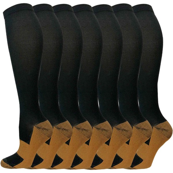 7 Pairs Medical Copper Compression Socks for Men & Women-Graduated Supports Socks for Soccer, Running, Nurses