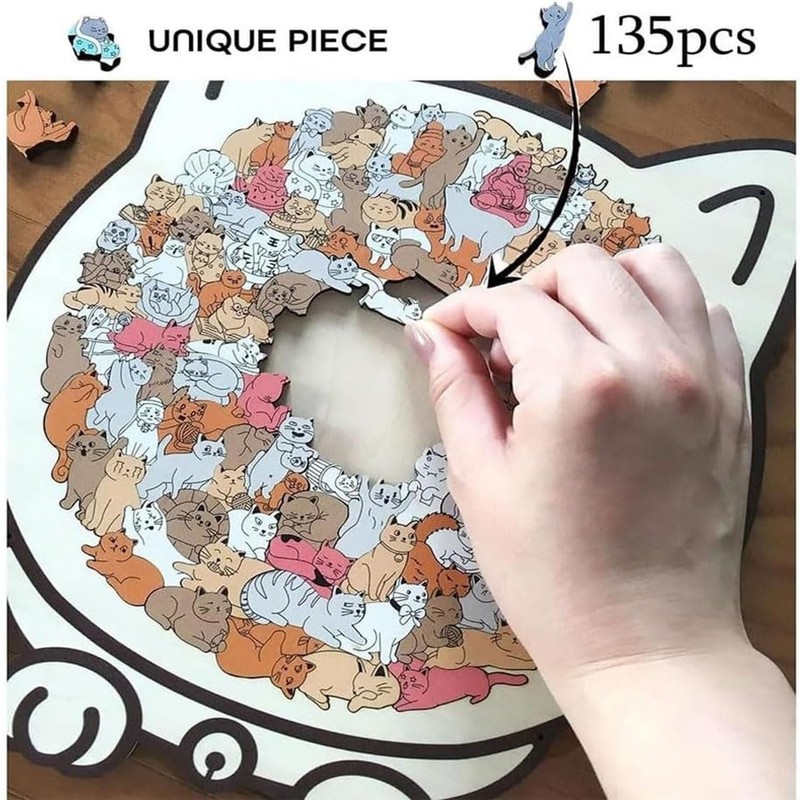 Cat Shape Wooden Puzzle, Cat Outline Frame with Acrylic Cover,