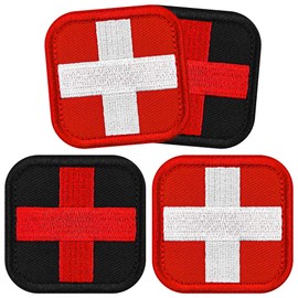 Red Cross Patch Tactical Embroidered Patches Red Cross Morale Badge for Backpacks, Jackets, Uniforms 4pcs Hook and Loop Backed