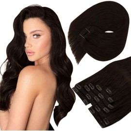 Sunny Hair Clip in Hair Extensions Human Hair Invisible Clip in Hair Extensions Real Human Hair Straight Hair Extensions for Women 24inch Dark Brown
