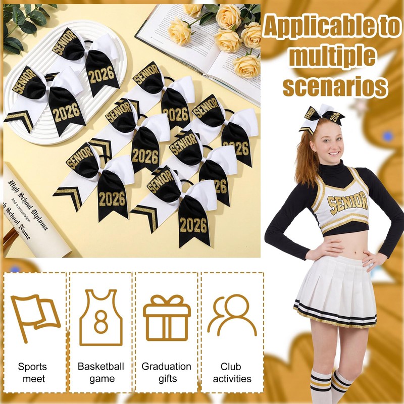 12 Pcs Senior 2026 Hair Bows with Glitter Letter Sparkly
