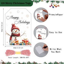 120Pcs Christmas Gift Tags, Hanging Label for Christmas Tree, Christmas Gift Tags with String, Christmas Paper Tags for Christmas Decor Holiday Present Labels, Tags for Santa Swap Gift Exchange