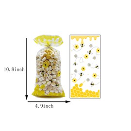 50 Pieces Bee Party Treat Bags - Honey Cellophane Plastic Candy Goodie Favor Bags With 50 PCS Twist Ties for Birthday Party