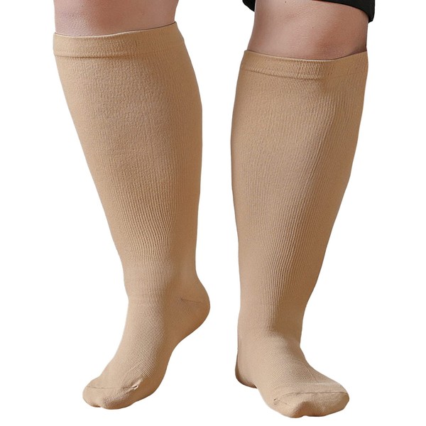 ZFSOCK Compression Stockings Thick Calf Men: Support Stockings Women's Medical Compression Socks 20-30 mmhg Plus Size Men Women Travel Socks for Nurses Air Travel Sports 1 Pair, skin-coloured