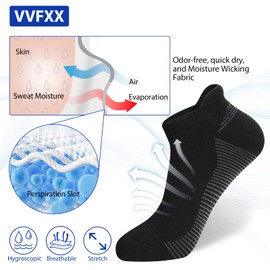 VVFXX Men's Socks 6 Pairs Low Cut Wicking Men's Athletic Socks Sport Running Socks Cushion Men’s Socks Cotton Socks Black Socks Mens Short Socks Men（Black,M）