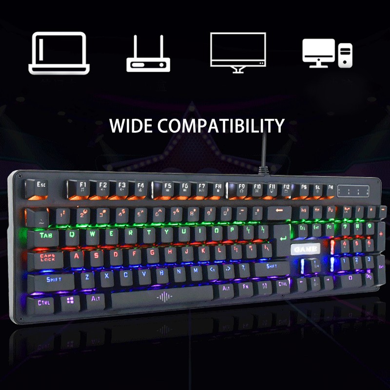 Mechanical Gaming Keyboard Wired RGB Backlit 104 Keys ABS Blue
