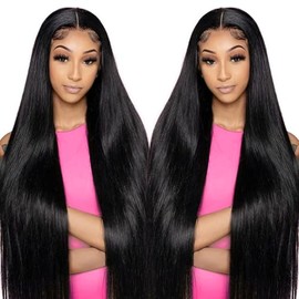 JKD 28 Inch 13x6 Lace Front Wigs Human Hair Straight Wig Pre Plucked 220 Density