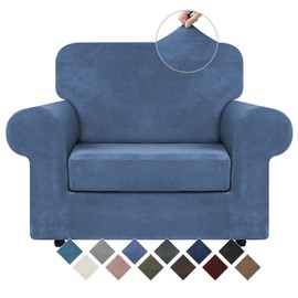 WEERRW Velvet Stretch Chair Sofa Slipcover - 2 Pieces Luxury Soft Velvet Plush Couch Cover Furniture Protector with Elastic Bottom for Pets, Machine Washable, Light Blue, Small