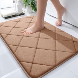 OLANLY Memory Foam Bath Mat 30x20, Ultra Soft and Absorbent Bathroom Mat, Machine Washable Bathroom Rugs, Comfortable, Thick Bath Rugs Carpet for Bathroom Floor, Tub and Shower, Dark Beige