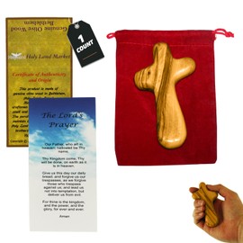 Holy Land Market Comfort/Holding Cross Also Known as Palm or Hand Cross With Velvet Bag And Two Certificates (4 Inches) (1)