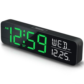 Peakeep Large Display Digital Alarm Clock for Bedrooms, Date Day of Week Desk Table Clocks for Living Room Office, Dimmable Plug in Electric Clock, 5 Volumes, Loud, Auto DST