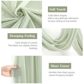 Wedding Arch Draping Fabric 28" x19FT, Sheer Chiffon Fabric Backdrop,1 Panel Sage Green Drapes for Wedding Ceremony Decor, Decorative Arch Drapery for Birthday Party Ceiling Curtain Backdrop
