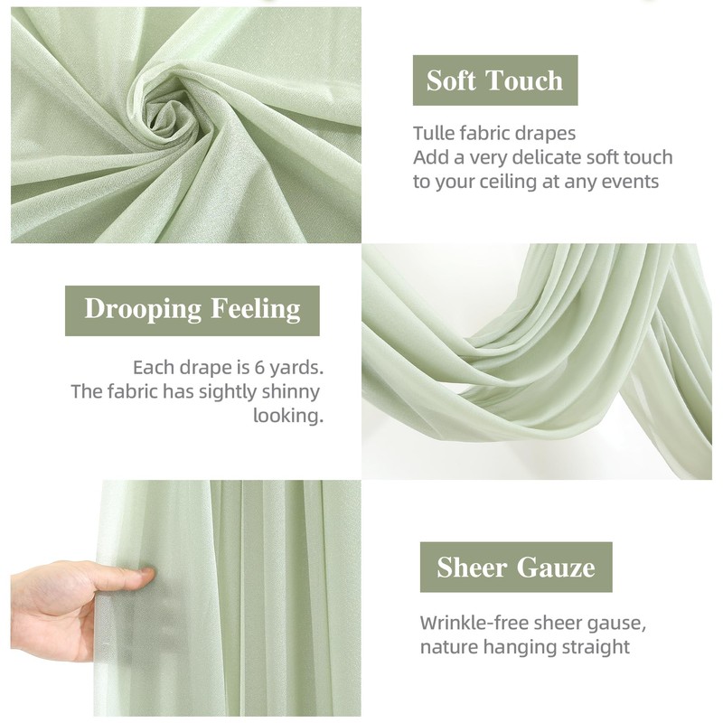 Wedding Arch Draping Fabric 28" x19FT, Sheer Chiffon Fabric Backdrop,1